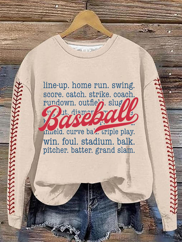 Camiseta casual de manga larga con estampado de béisbol retro 