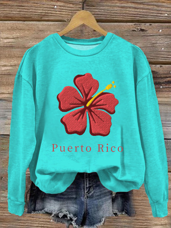 Red Flower Printed Long Sleeve Casual Top