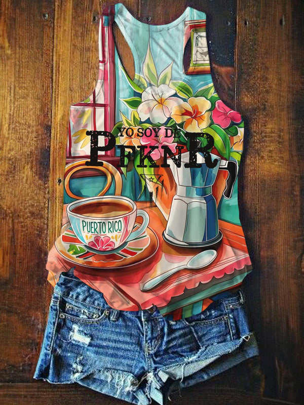 Pnkfr Puerto Rican Coffee Printed Casual Tank Top