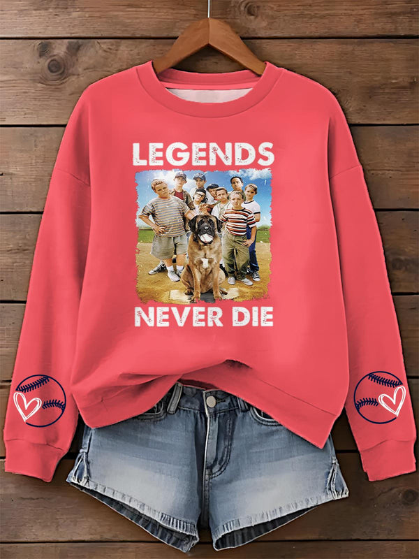 Intage Baseball Sandlot Legends Never Die Printed Long Sleeve Casual Top