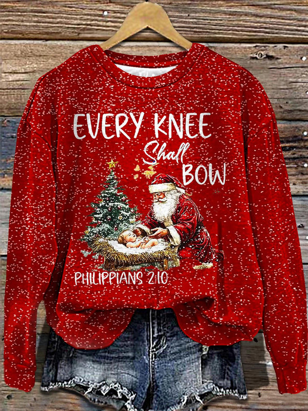 Christmas Jesus Santa Printed Long Sleeve Casual Top