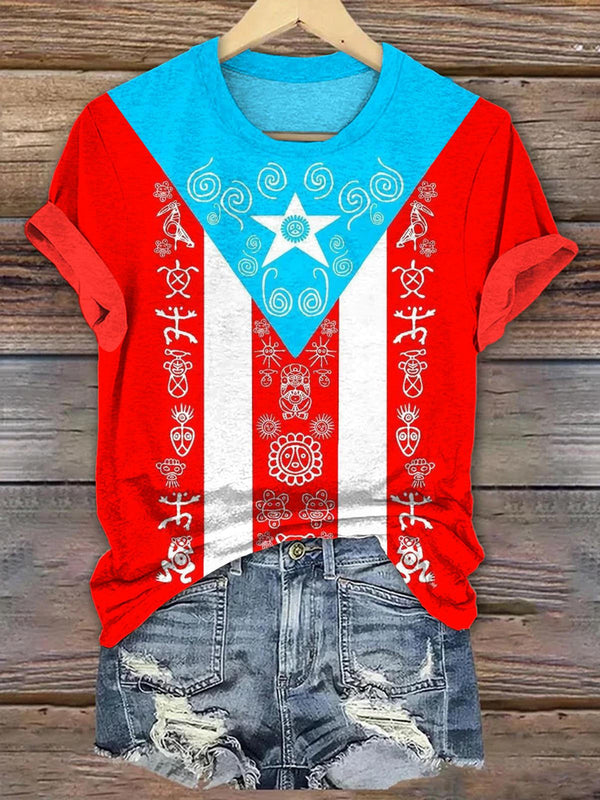 Puerto Rican Print Crew Neck T-shirt