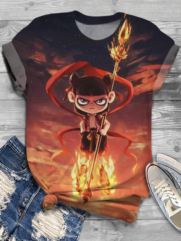 Camiseta de cuello redondo estampada Nezha 2 