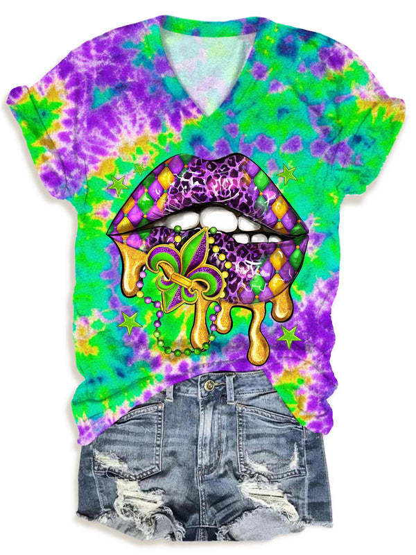 Mardi Gras lips V Neck T-Shirt