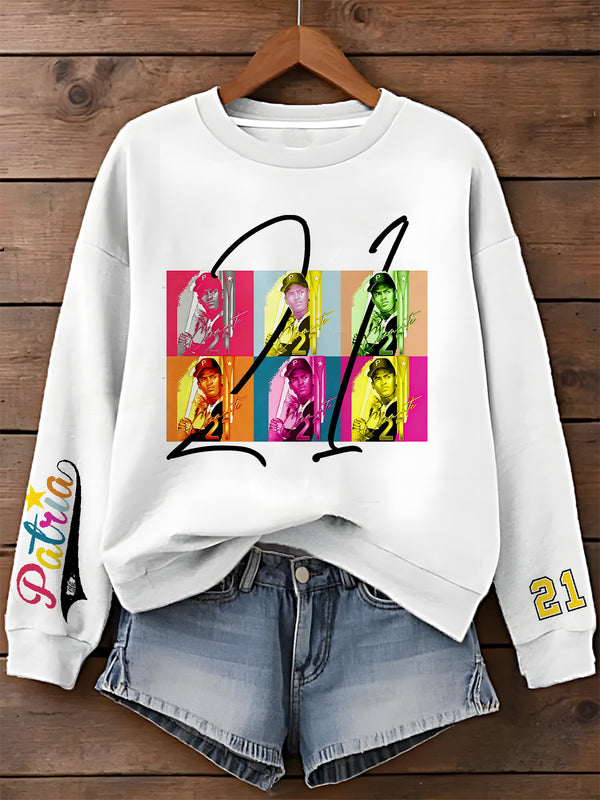 Roberto Clemente Printed Long Sleeve Casual Top