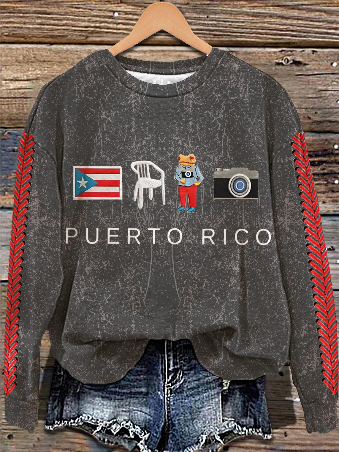 DTMF Puerto Rican Embroidered Baseball Print Vintage Sweatshirt