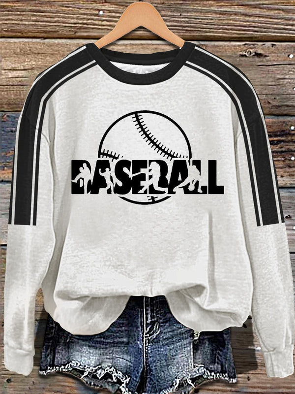 Camiseta casual de manga larga con estampado de rayas y silueta de béisbol retro 