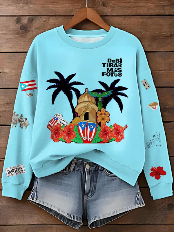 Puerto Rico Printed Long Sleeve Casual Top