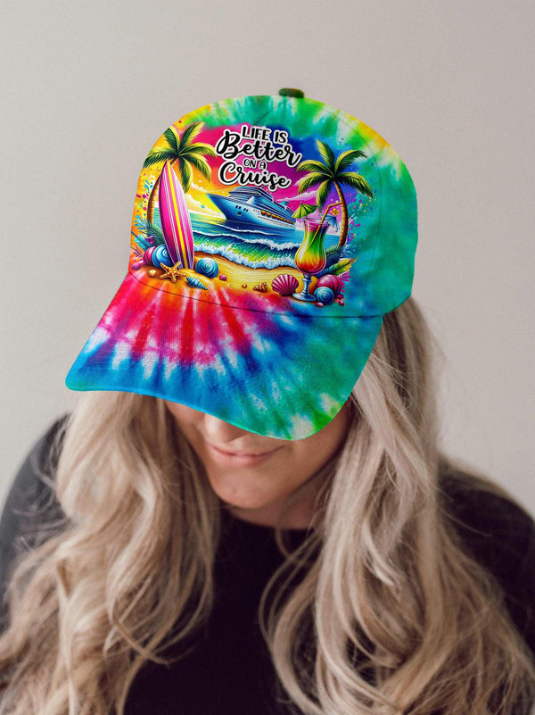 Gorra de béisbol con estampado tie-dye de colores "La vida es mejor en un crucero"