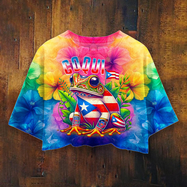 Women's Colorful Puerto Rican Print Umbilized T-shirt