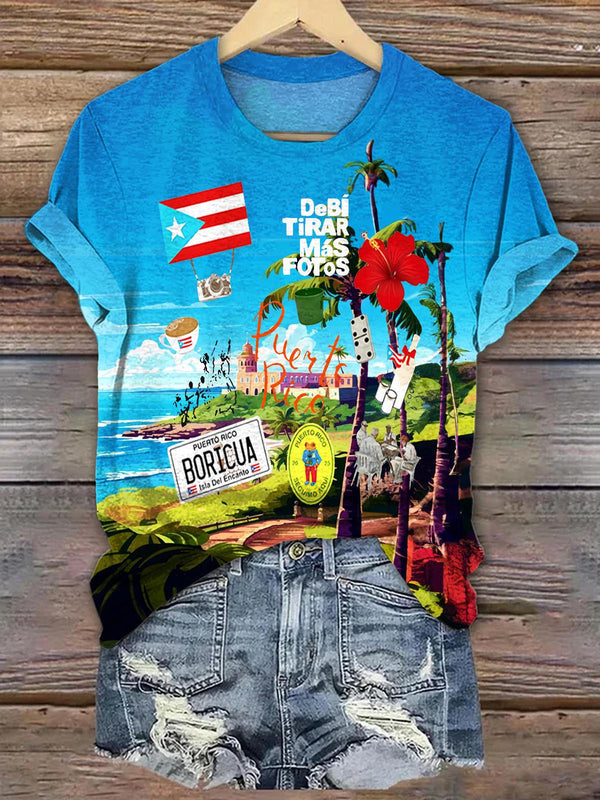 Puerto Rican Print Crew Neck T-shirt