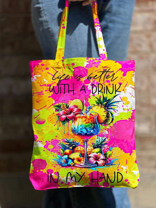 Bolsa de lona con cremallera para el hombro con diseño de bebidas de verano 