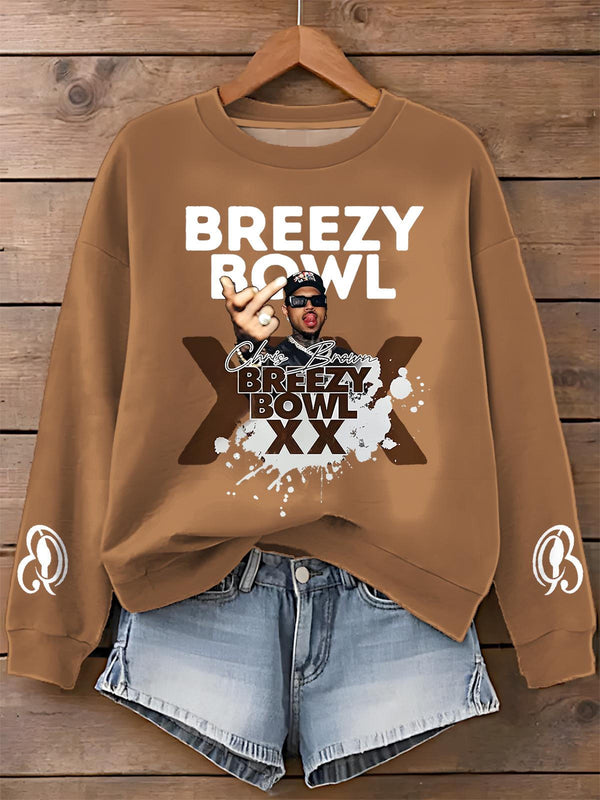 Chris Brown Tour Breezy Bowl XX Printed Long Sleeve Casual Top