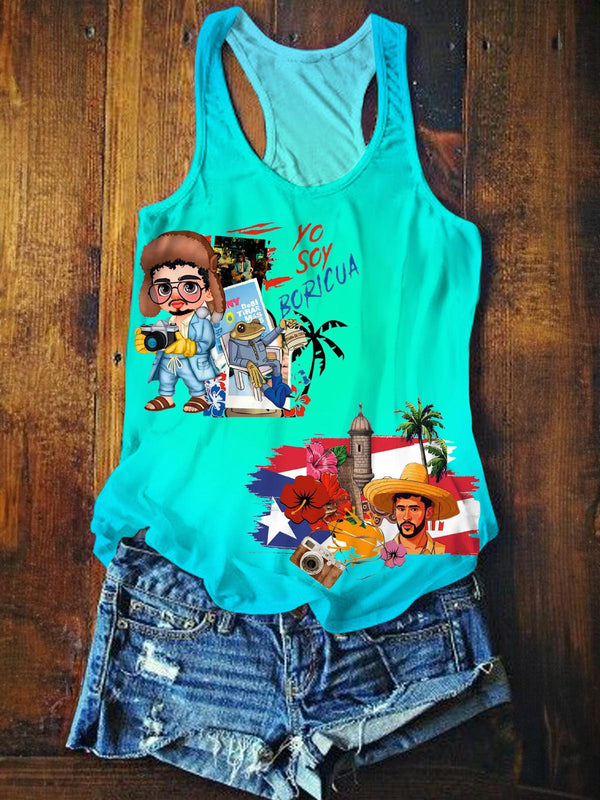 Bad Bunny Printed Casual Tank Top