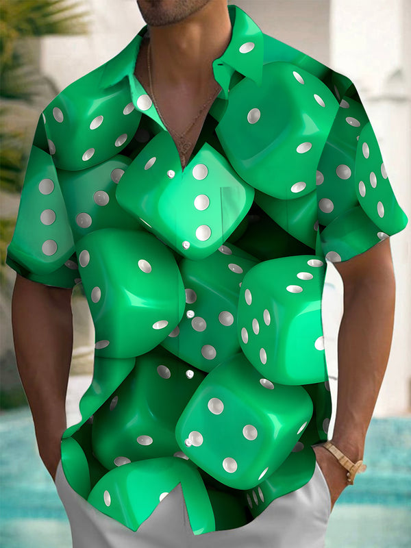 Camisas de manga corta con bolsillo y estampado de dados para hombre