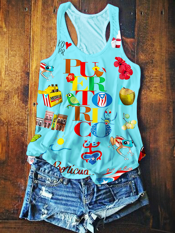 Beautiful Puerto Rico Collage Printed Casual Tank Top