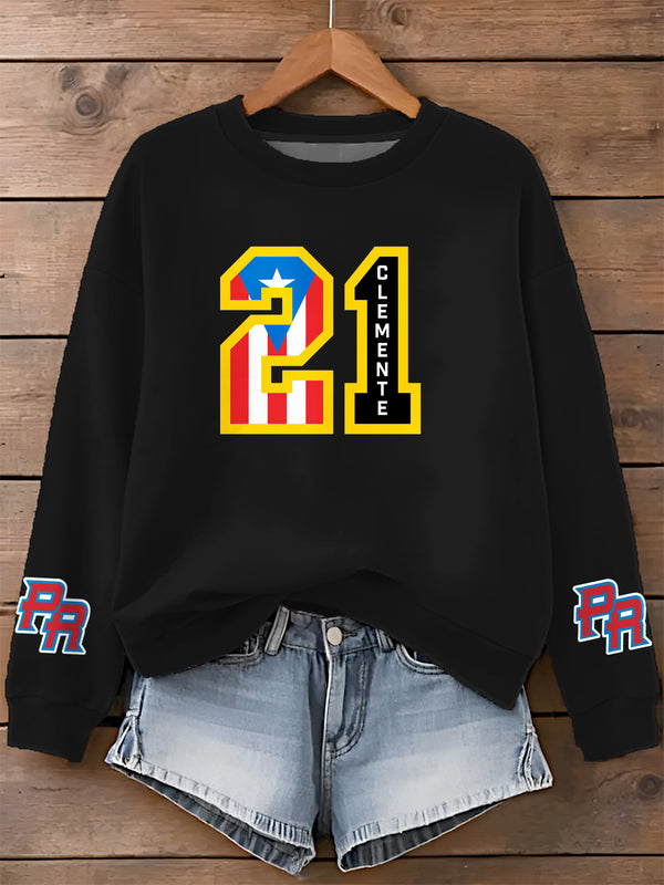 Roberto Clemente Printed Long Sleeve Casual Top