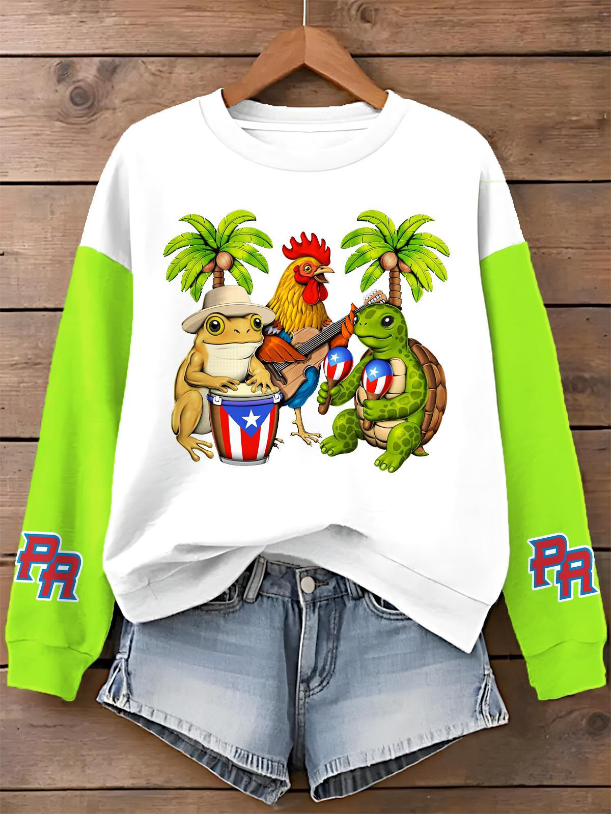 Puerto Rican Print Long Sleeve Casual Top