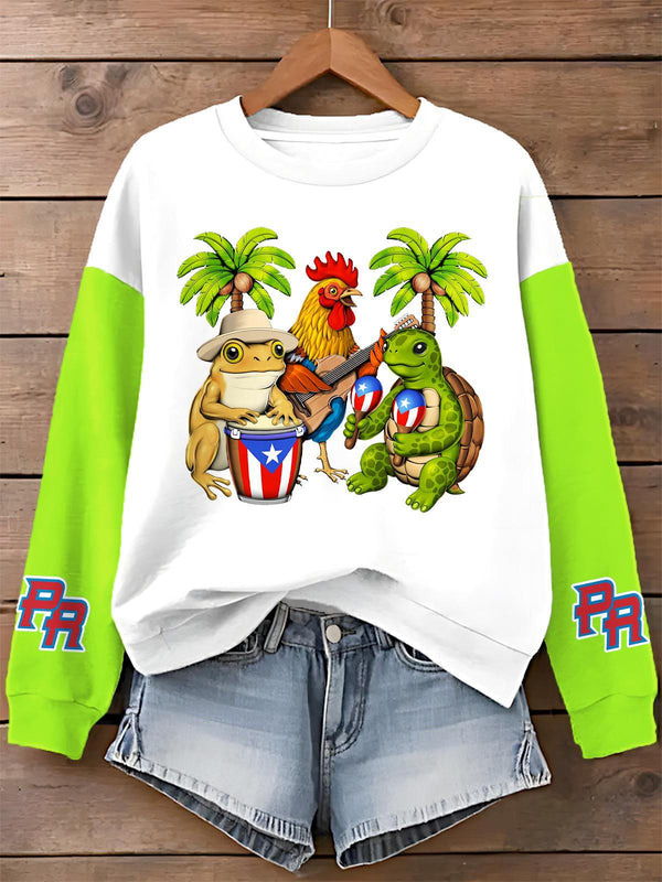 Puerto Rican Print Long Sleeve Casual Top