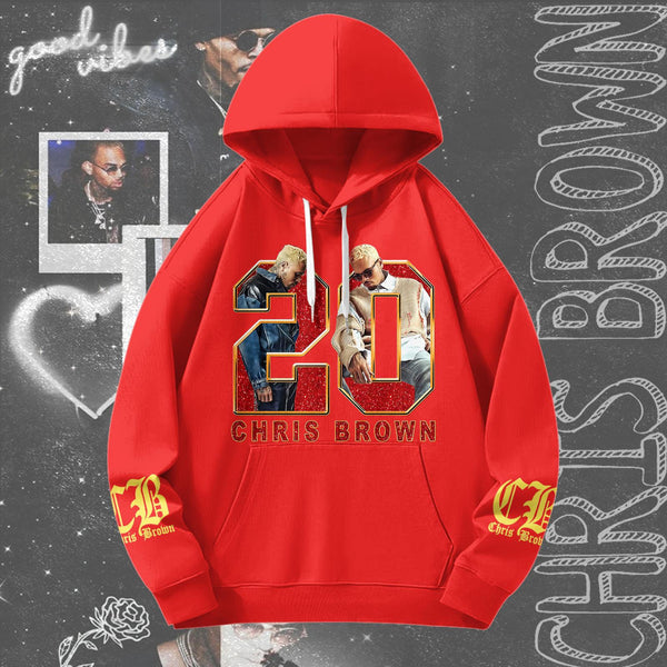 Chris Brown Breezy Bowl XX Tour Unisex Long Sleeve Hooded Pocket Sweatshirt