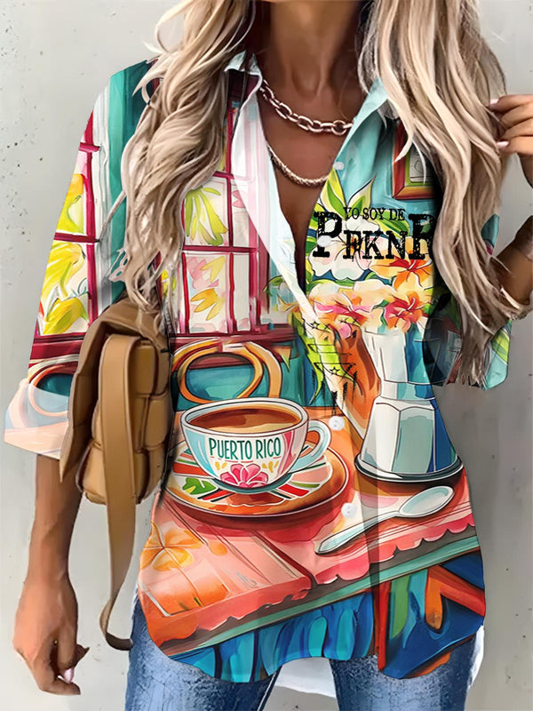 Pnkfr Puerto Rican Coffee Printed Casual Shirt