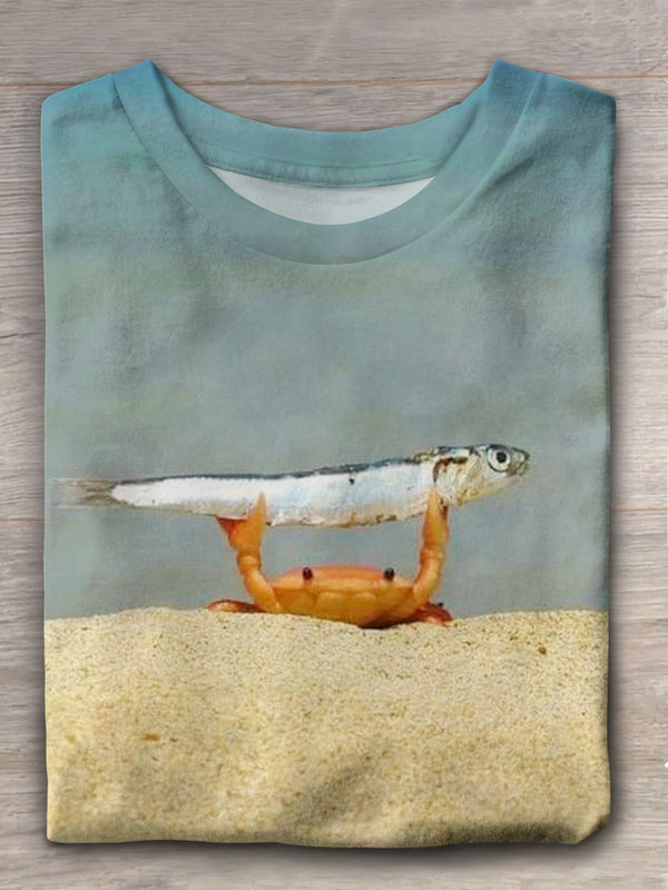 Little Crab And Fish Art Printed T-shirt