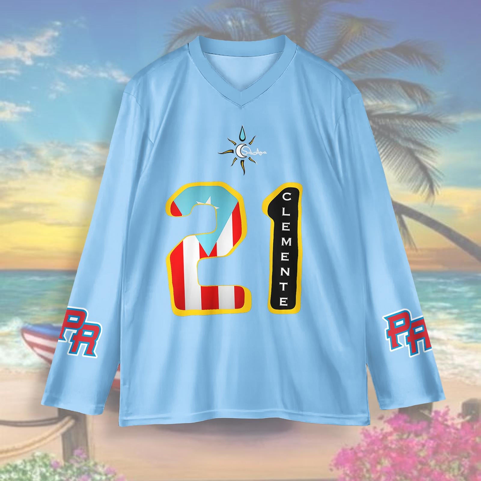 Roberto Clemente V-neck long-sleeved Straight-Shoulder T-shirt