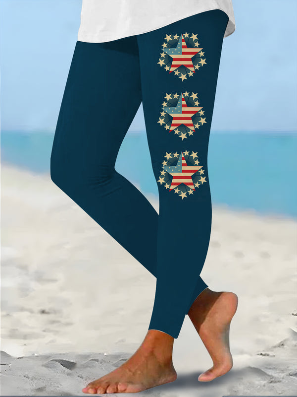 USA Flag Star Print Casual Leggings