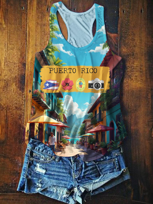 Vintage Puerto Rican Printed Casual Tank Top