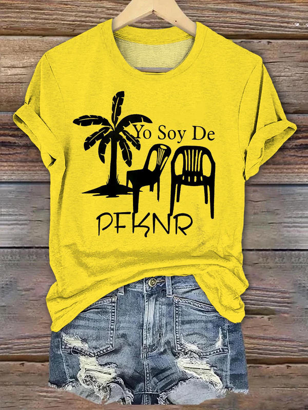 PFKNR "Yo Soy De" Print T-Shirt Women's Short Sleeve Casual Crew Neck Top