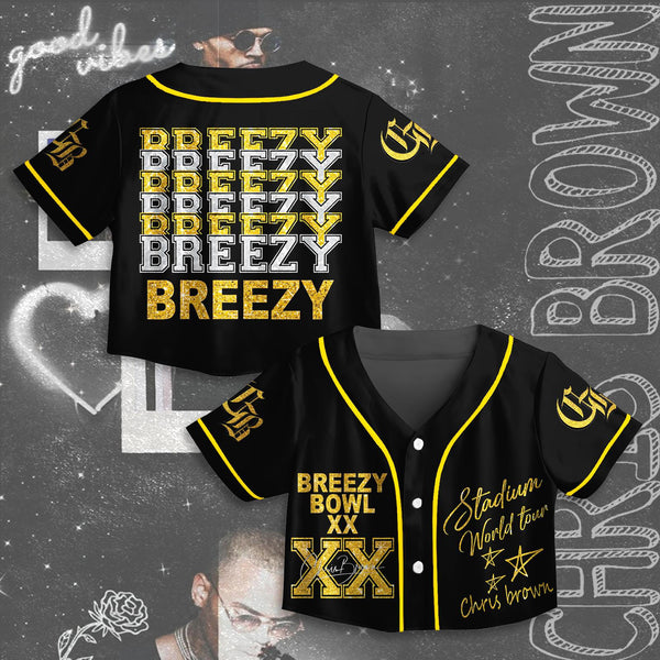Chris Brown Breezy Bowl XX Tour Cropped Cardigan Baseball Jacket