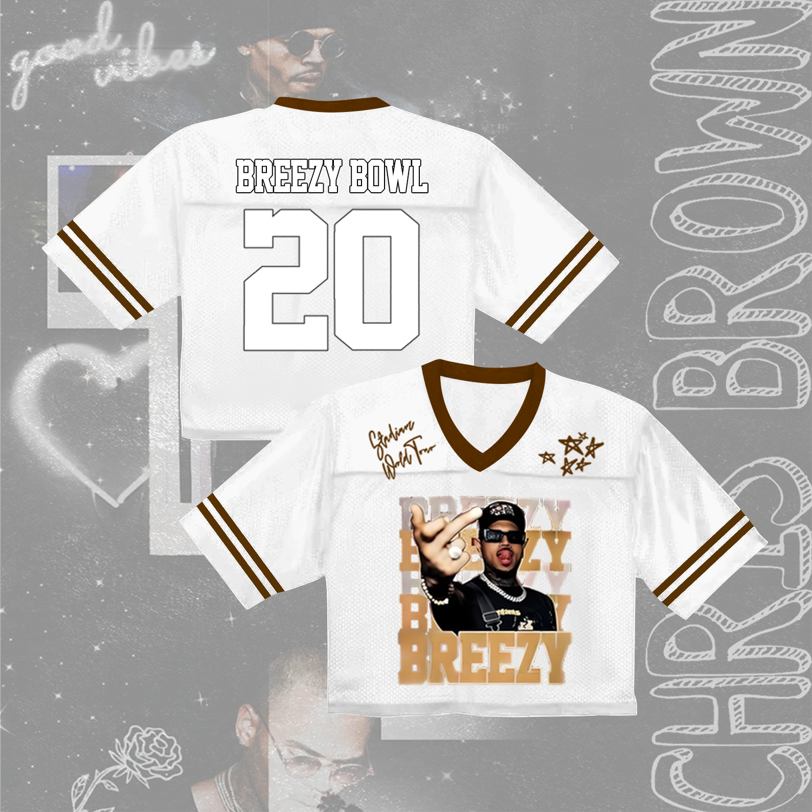 Chris Brown Breezy Bowl XX V-neck Cropped Jersey T-shirt