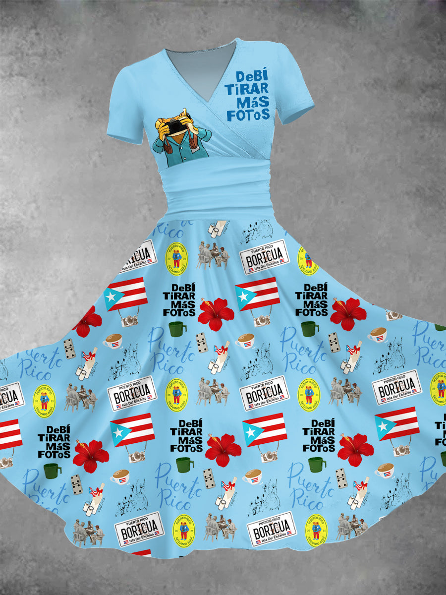 Badbunny V Neck Short Sleeve Women's Dress