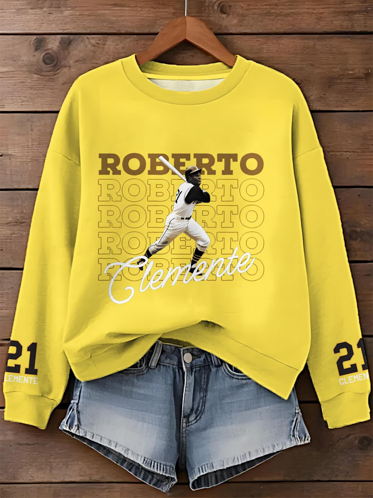 Roberto Clemente Printed Long Sleeve Casual Top