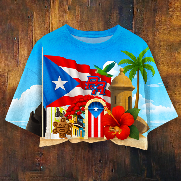Women's Puerto Rico Flag Umbilized T-shirt