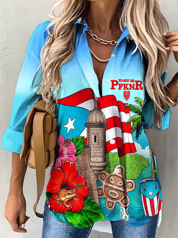 Camisa informal con estampado de rana concho de Puerto Rico para mujer 