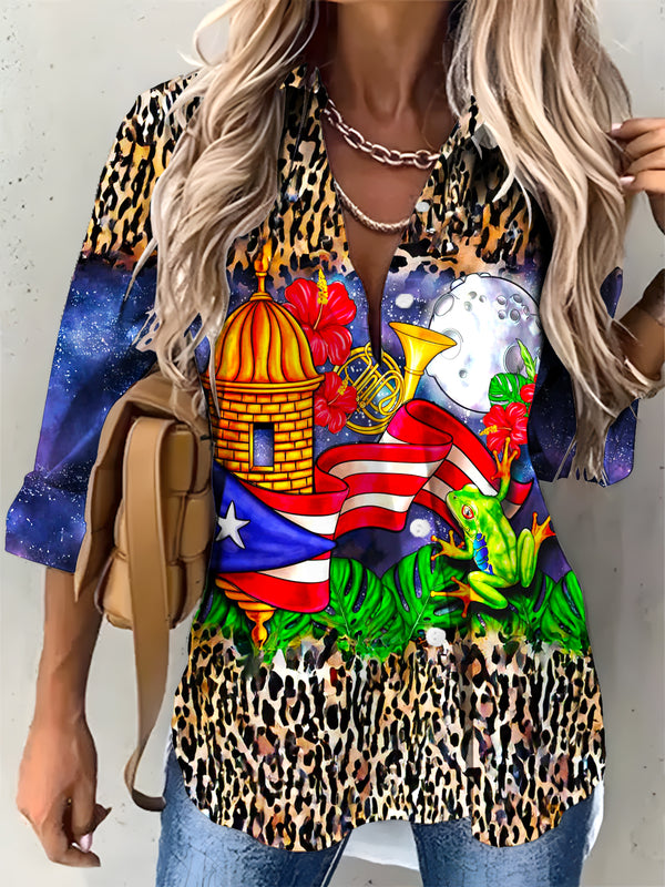 Camisa informal con estampado de rana concho de Puerto Rico para mujer 