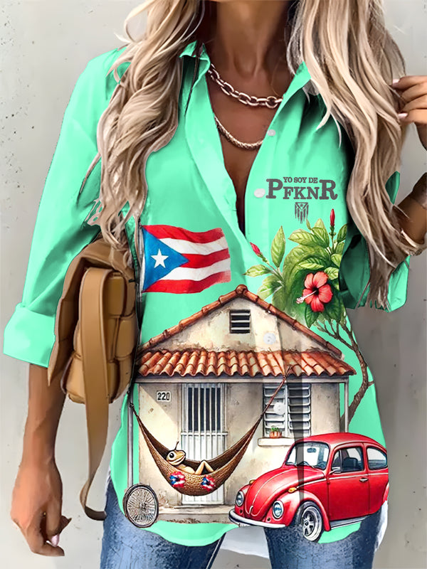 Camisa informal con estampado de rana concho de Puerto Rico para mujer 