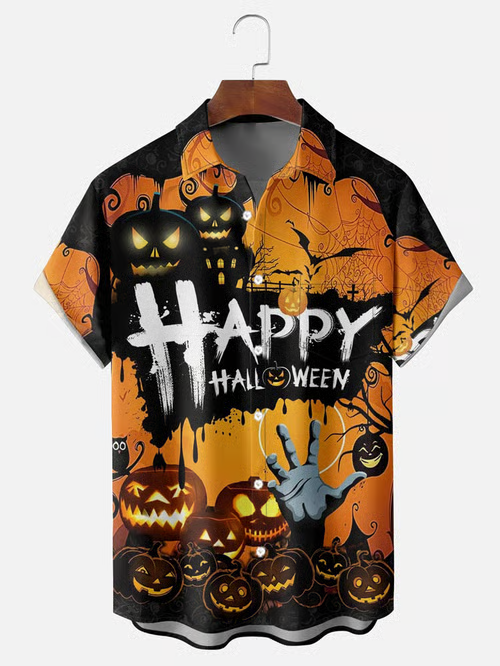 Casual Halloween Short Sleeve Pocket Shirt