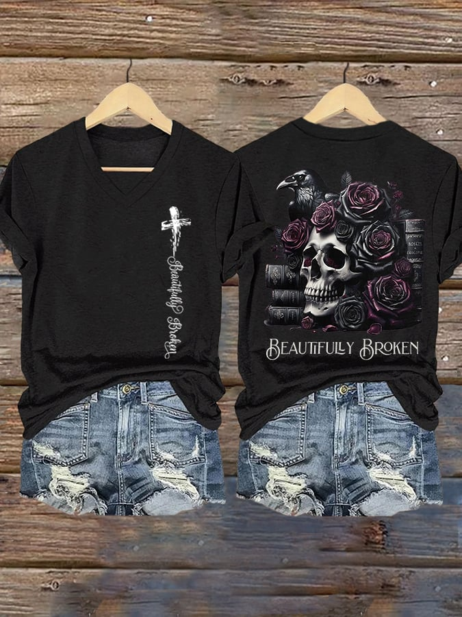 Jelly Roll Beautifully Broken Tour Music Print V-Neck T-Shirt