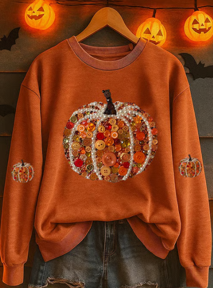 Women's Pumpkin Print Casual Sweatshirt