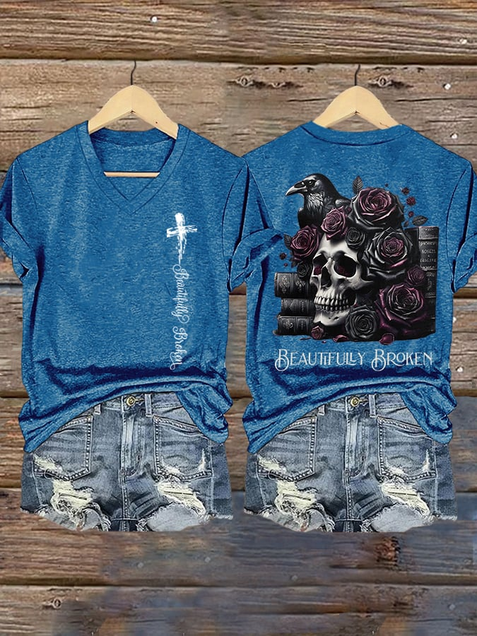 Jelly Roll Beautifully Broken Tour Music Print V-Neck T-Shirt