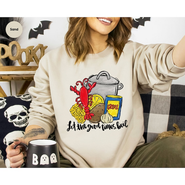 Funny Crawfish Design Printed Long Sleeve Casual Top