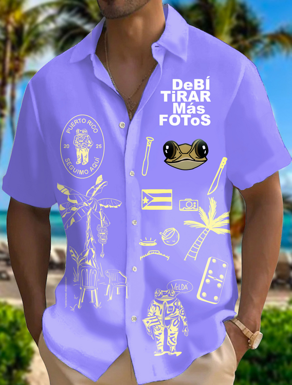 BadBunny Beach Print Short Sleeve Shirts