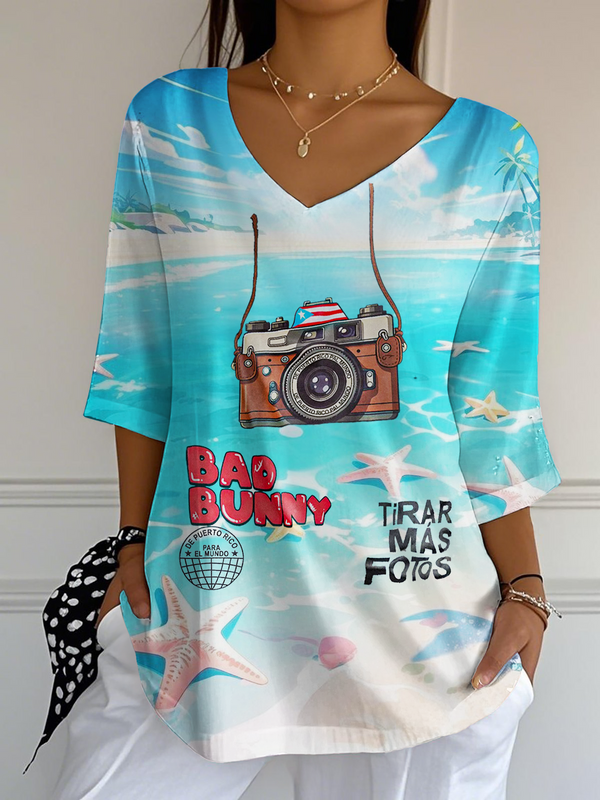 Puerto Rican Beach Style Ladies Loose Short Sleeve T-shirt