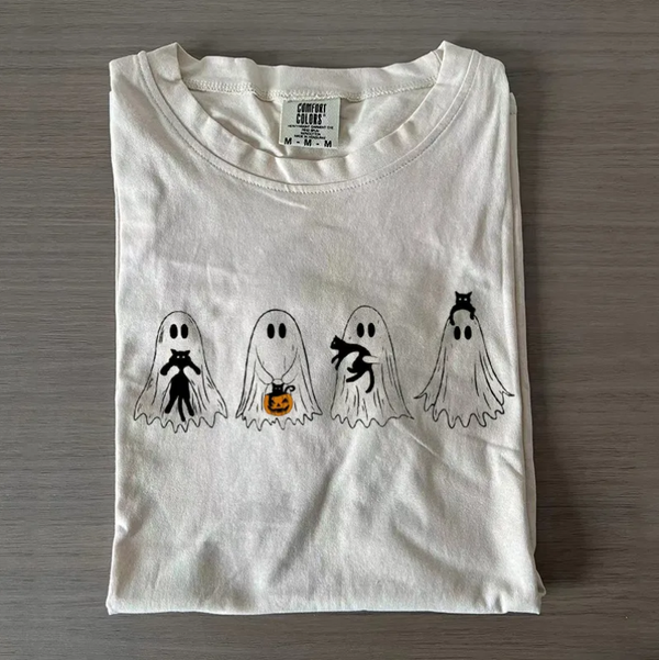 Comfort Colors Cute Ghost Black Cats Halloween T-shirt