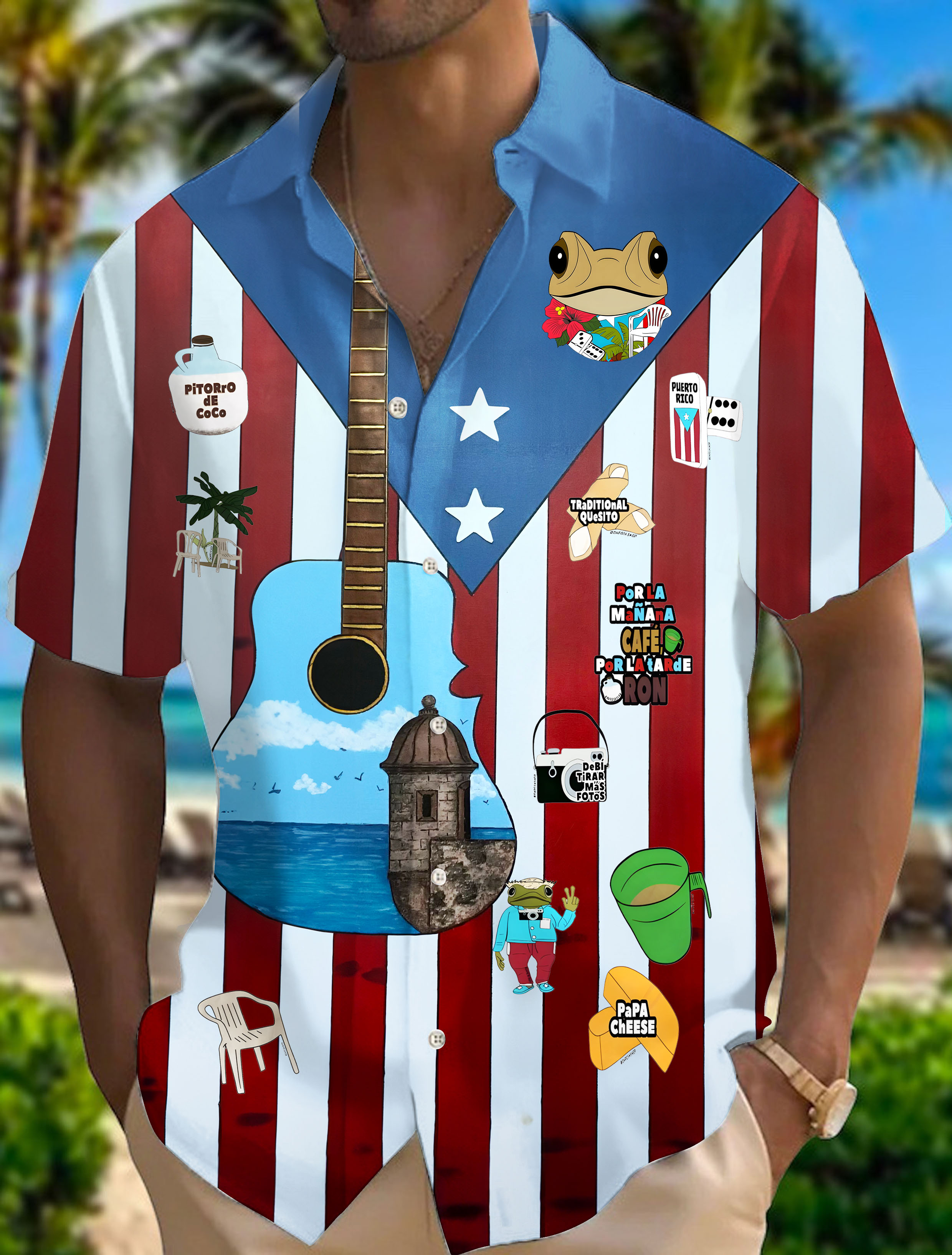 Puerto Rico Fun Print Men's Pocket Short Sleeve Shirt (Best Seller)