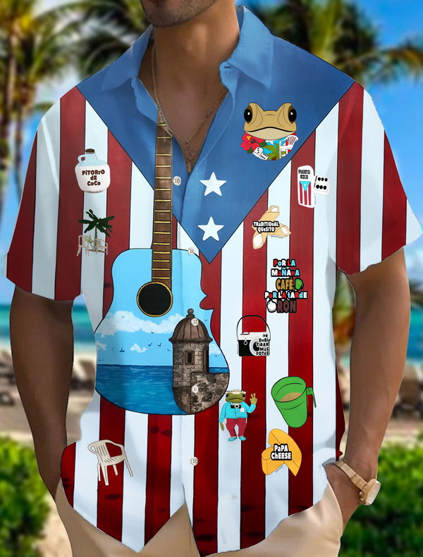 BadBunny Beach Print Short Sleeve Shirts