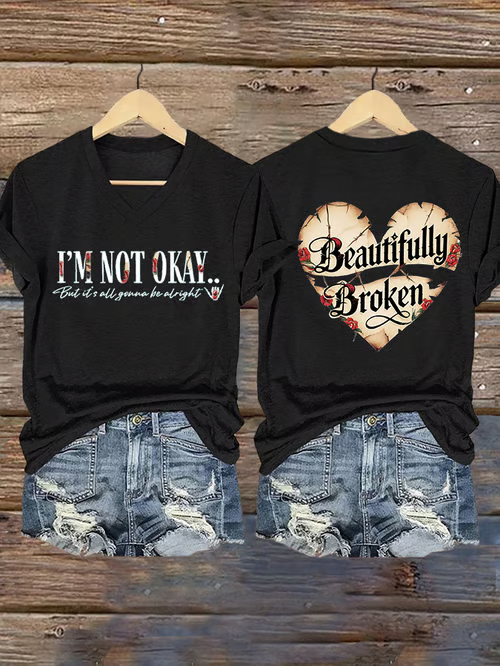 Jelly Roll Beautifully Broken Tour Music Print V-Neck T-Shirt