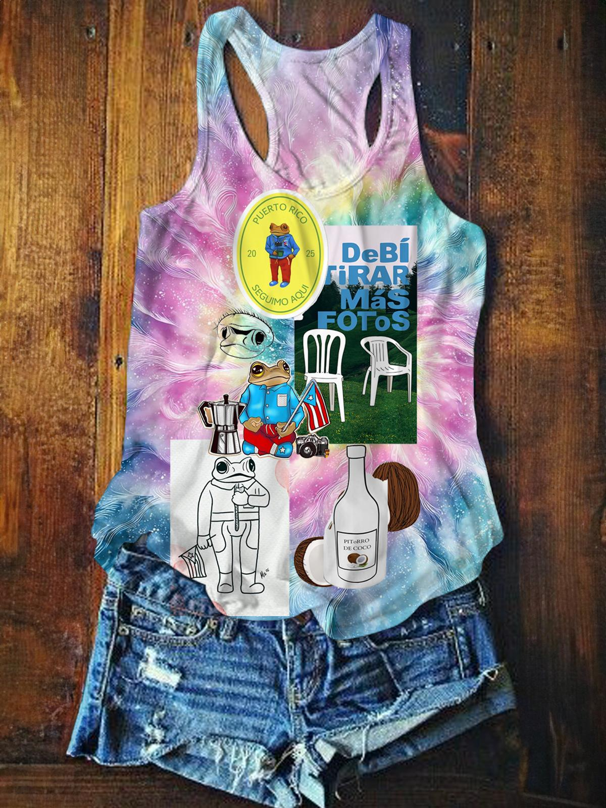 Puerto Rico Flower Plant Art Printed Casual Tank Top（Best Seller）